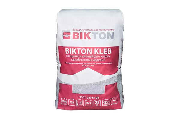 Сухая растворная смесь клей Bikton KLEB (25 кг) для кладки блоков из ячеистого бетона