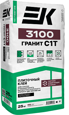 Клей для плитки и керамогранита ЕК 3100 GRANIT C1T формат до 100х100 см - 25 кг
