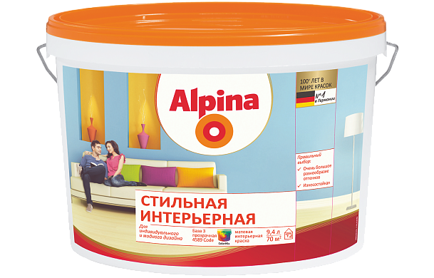 Краска водно-дисперсионная для внутренних работ Alpina Стильная интерьерная База 3
